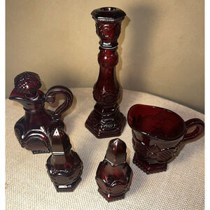 1876 Cape Cod Collection Ruby Red by Avon--Set of 5 Pieces-Vintage